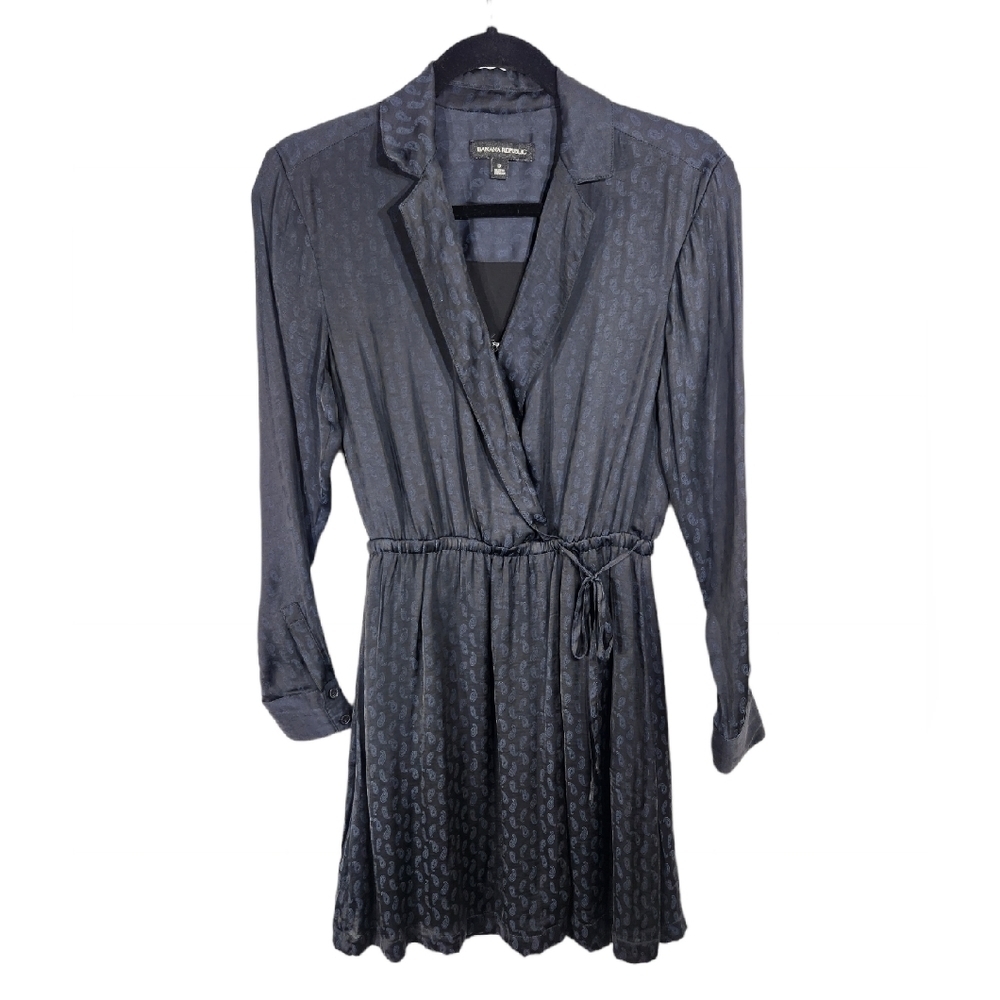 Banana Republic Long Sleeve Dress Size 0 Navy Blue Paisley